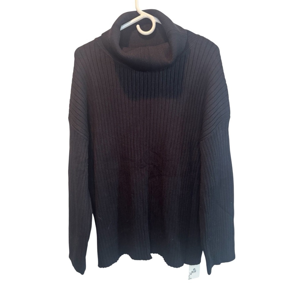 Lillusory Womens Black Knit Ribbed Turtleneck Sweater L NEW Minimalist Capsule